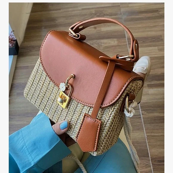 🆕 Straw Square Bag Straw Beach Bags For Women Rattan Purses Straw Crossbody - Picture 3 of 9